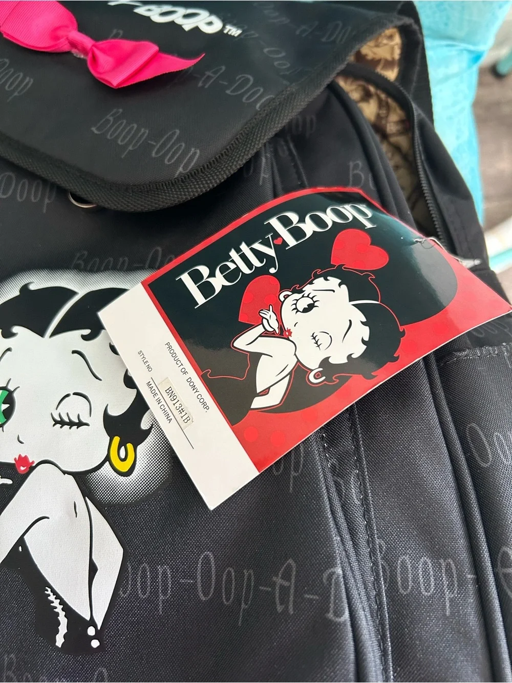 Betty Boop Black Backpack with Hot Pink Bow and Red Lip 13x15